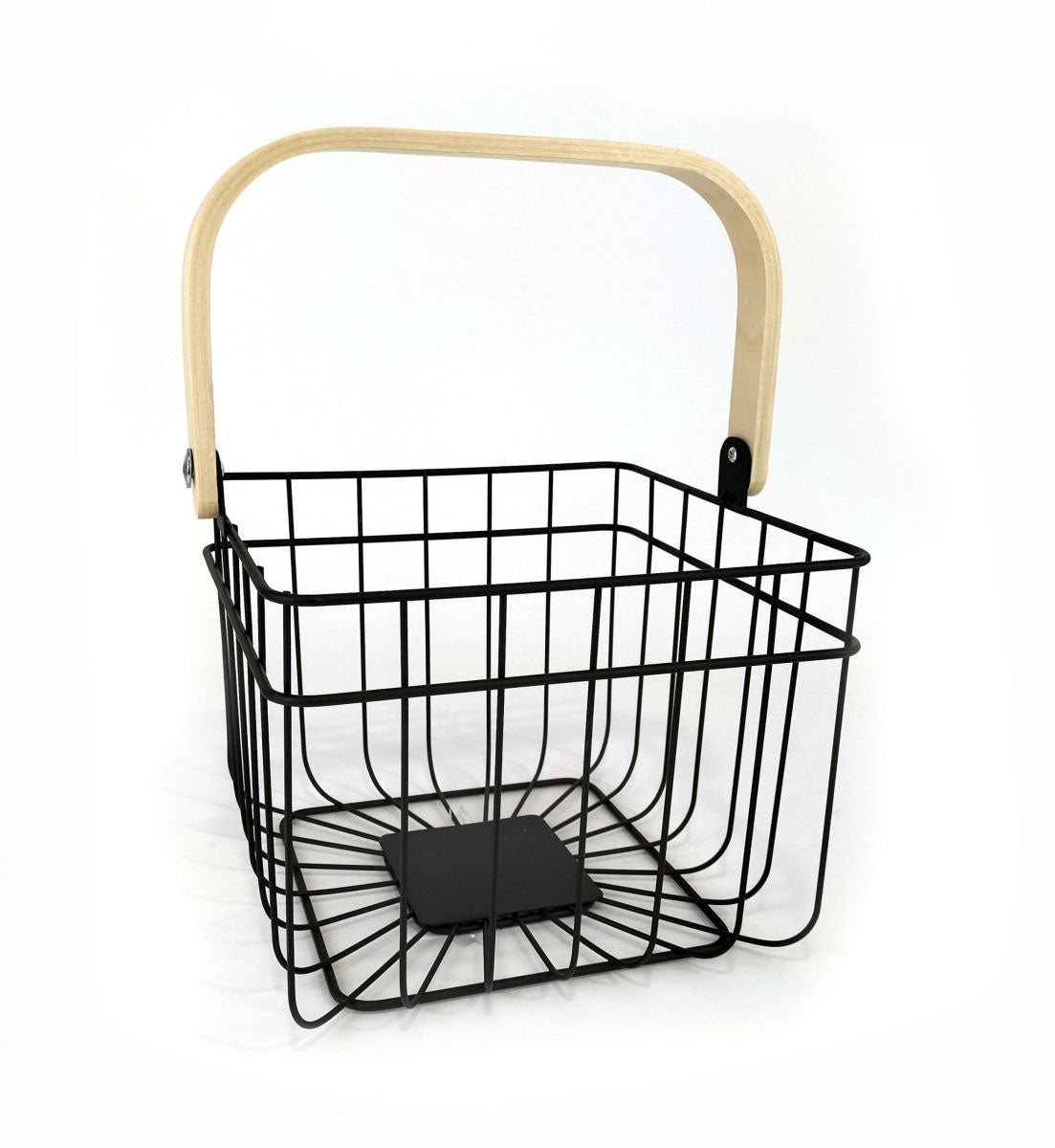 Metal Basket Black kitchen home organizer fruit wood handle bathroom bedroom wardrobes 26cm SQUARE