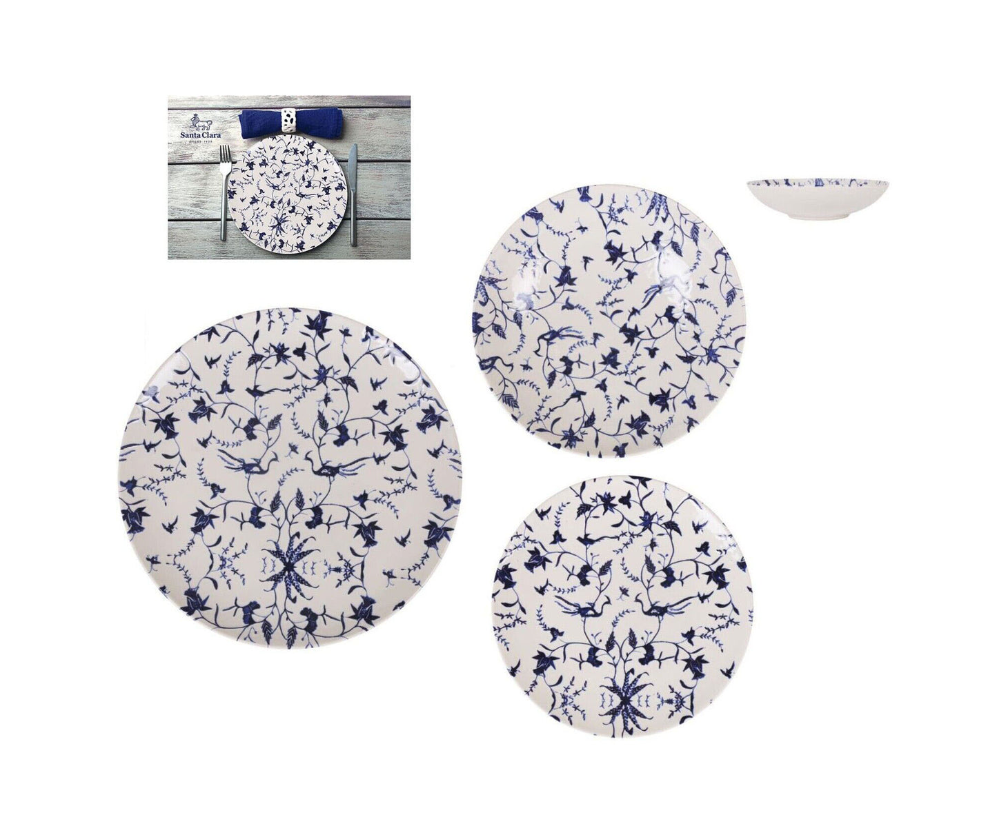 Tuile 6pcs Embossed Stoneware DINNER SET blue dinner plates set