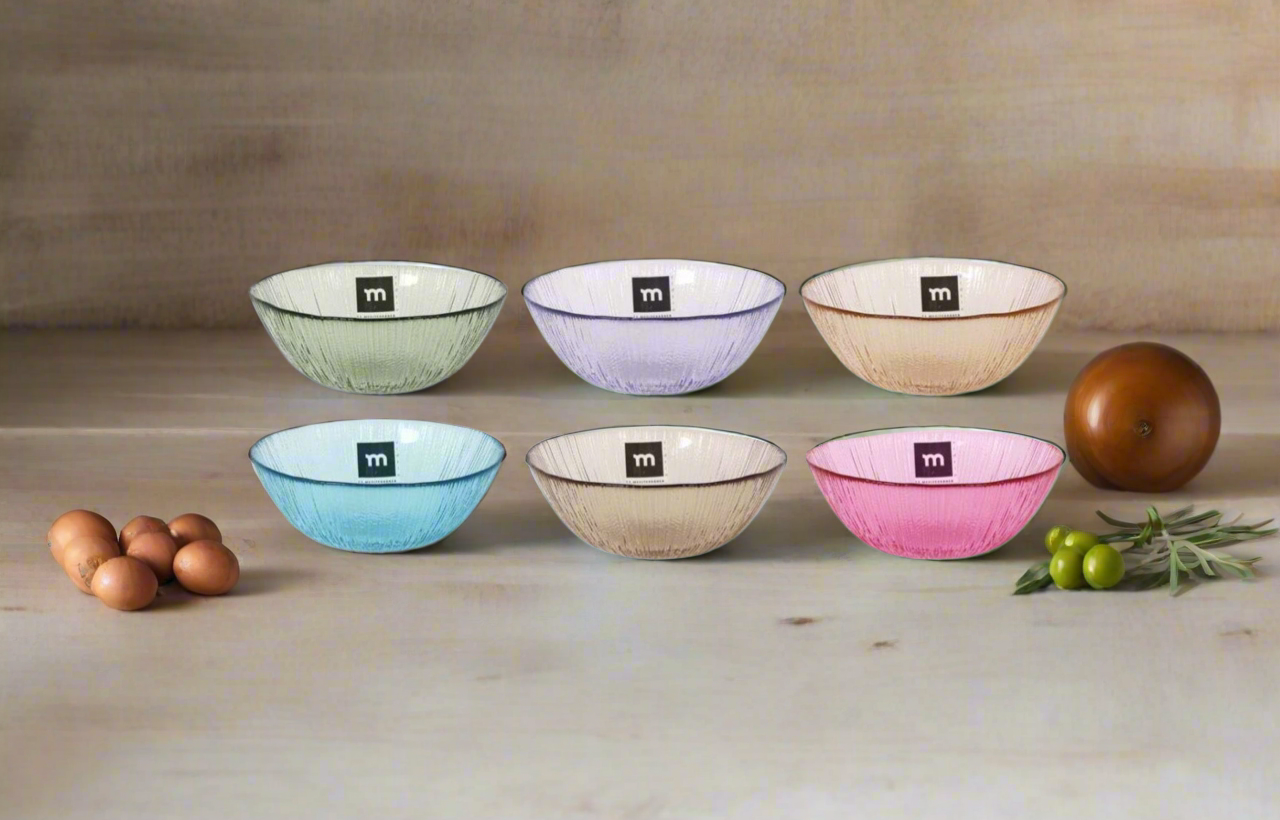 Glass Snack bowls assorted colours 13x13x5cm