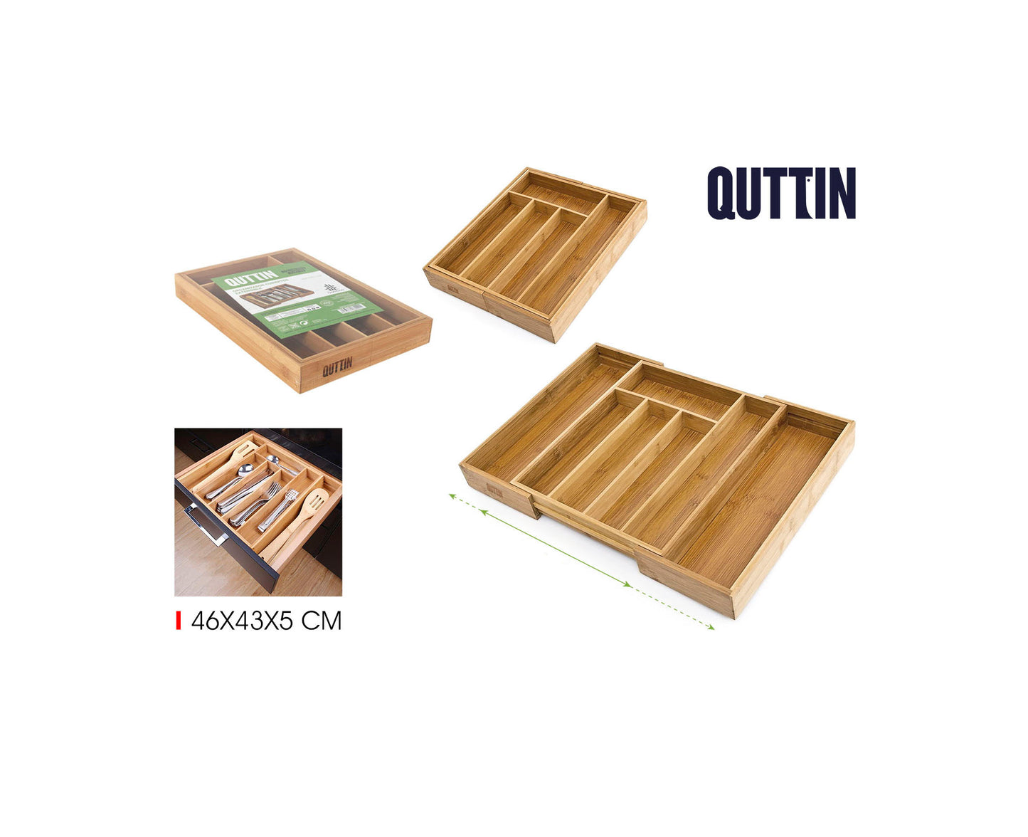 Bamboo Cutlery Tray Expandable Large 43x46x5cm