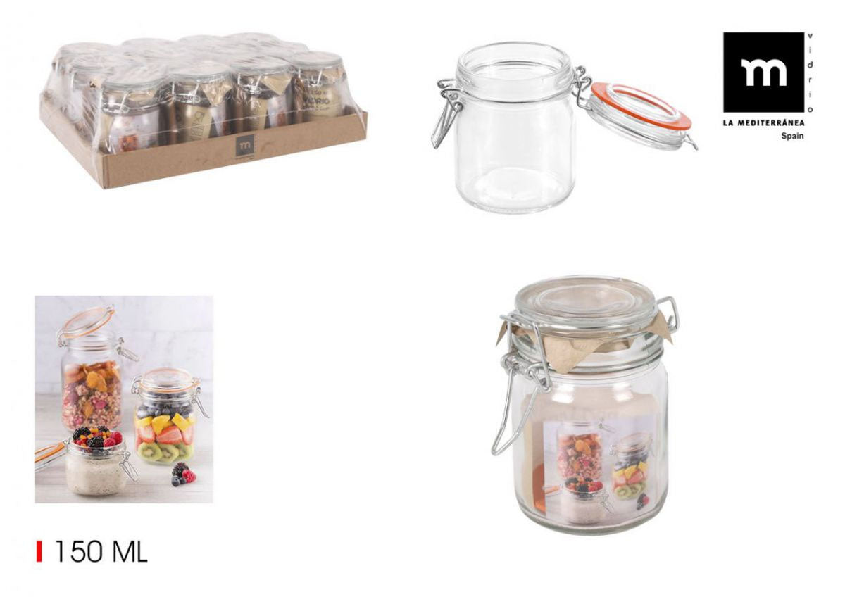 Clip Top Airtight Clear Glass Storage Spice Herb Jam Jar 150ml