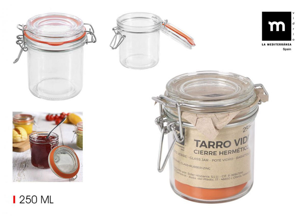 Clip Top Airtight Clear Glass Storage Spice Herb Jam Jar 250ml