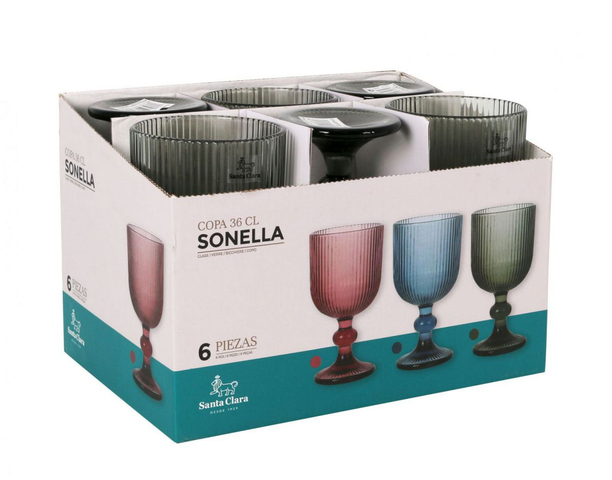 Sonella Grey green Wine glasses 360ml embossed striped vintage glassware