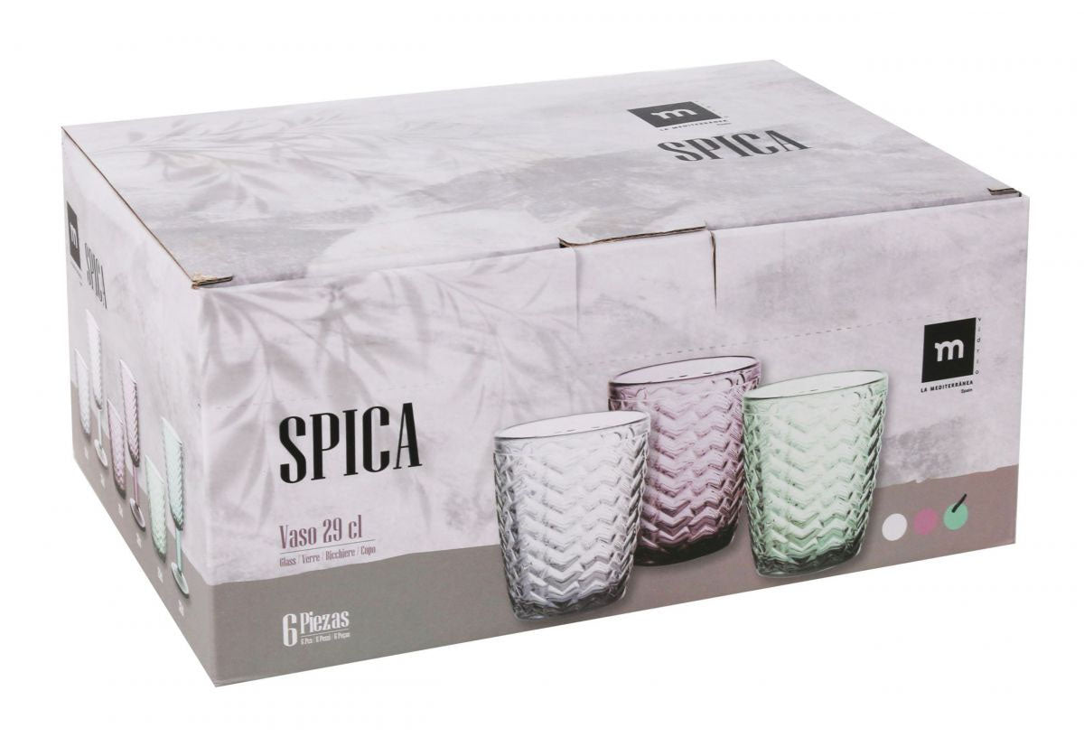 SPICA green drinking glasses tumblers 290ml embossed glassware vintage style