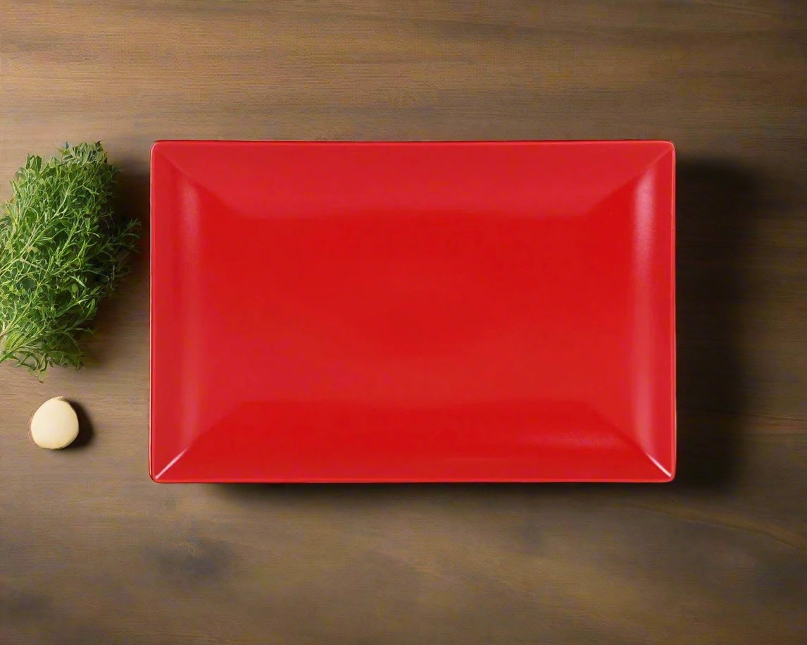 Vendome rectangular 34x22cm Large Dinner plate Red Stoneware Steak platter tray