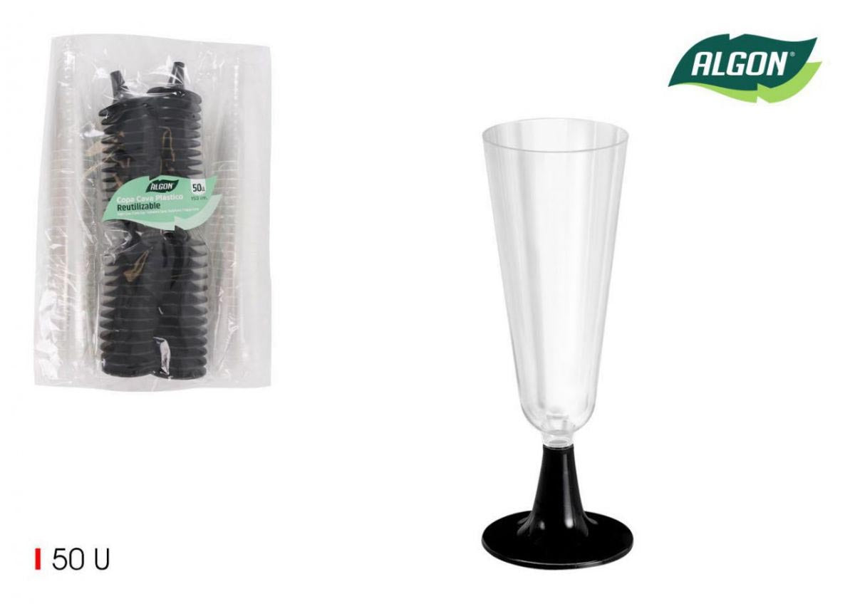 100x Reusable disposable Champagne flutes prosecco cocktail glasses 150ml Algon black stem