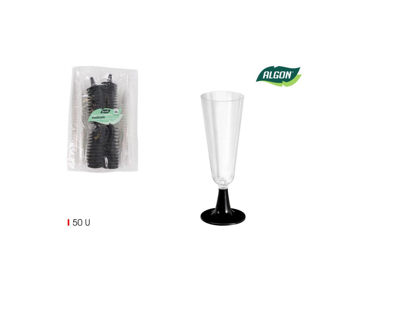 1800x Reusable disposable Champagne flutes prosecco cocktail glasses 150ml Algon black stem