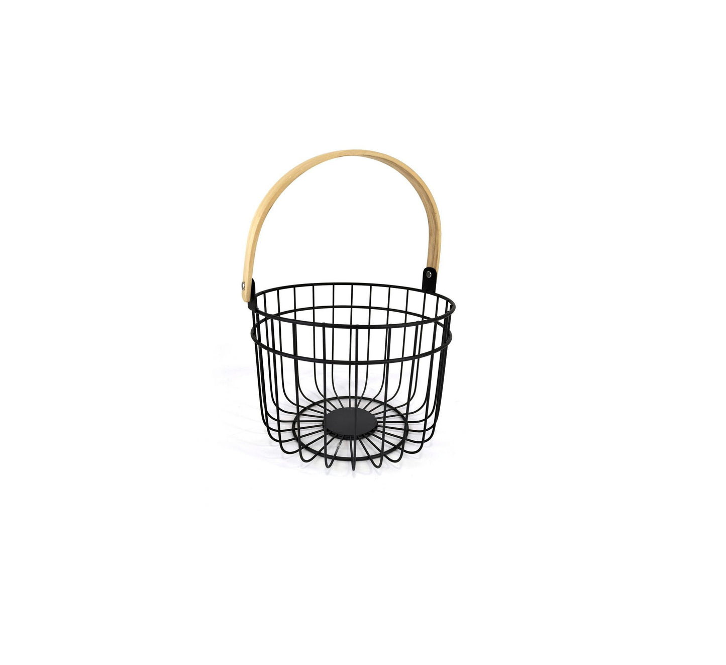 Metal Basket Black kitchen home organizer fruit wood handle bathroom bedroom wardrobes 26cm ROUND