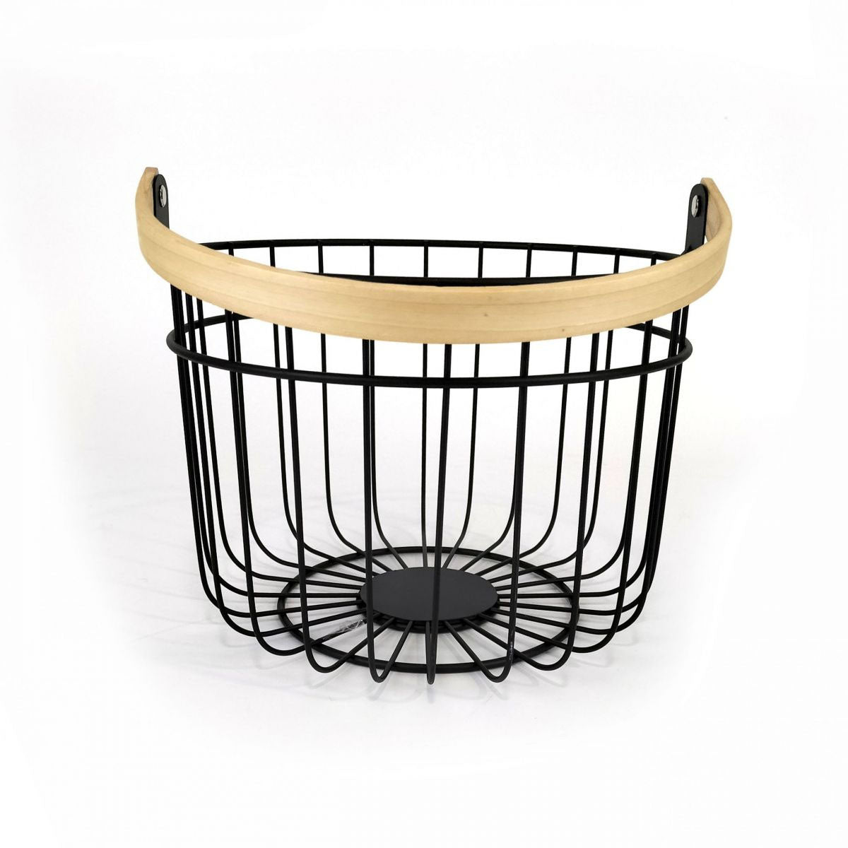 Metal Basket Black kitchen home organizer fruit wood handle bathroom bedroom wardrobes 26cm ROUND