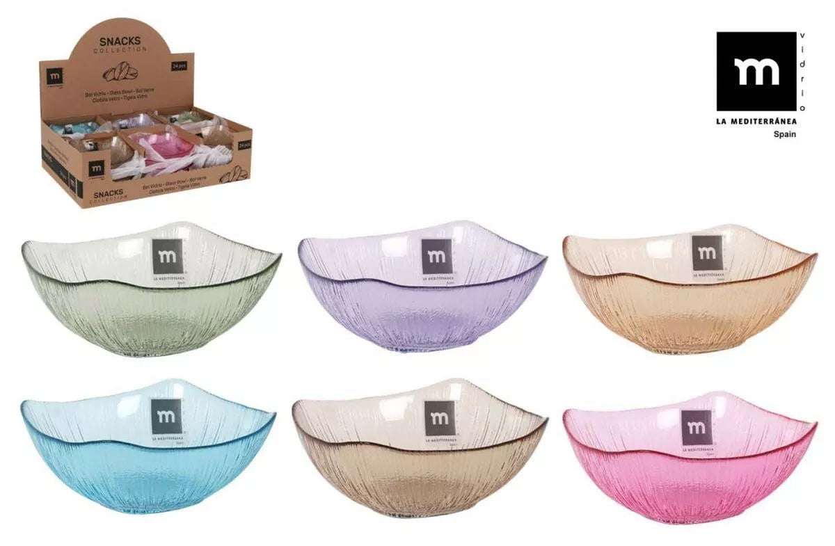 Glass Snack bowls assorted colours Square 13x13x5.5cm