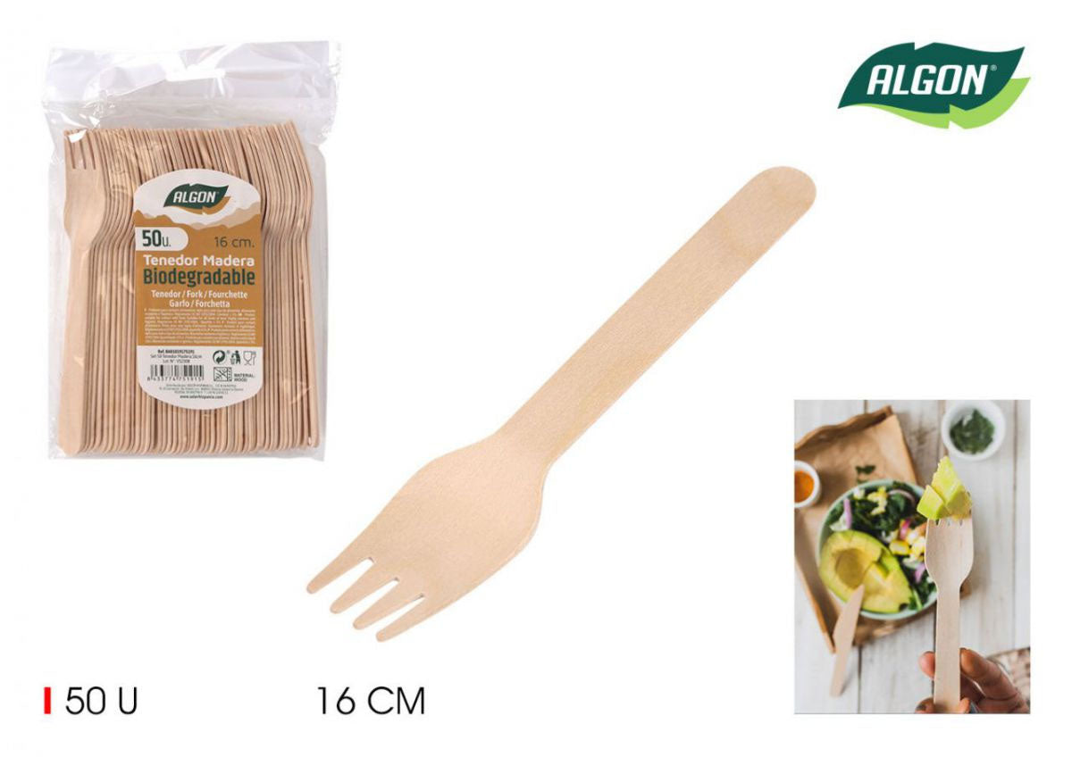 Algon Forks Disposable Biodegradable wooden party take away cutlery Pack of 50