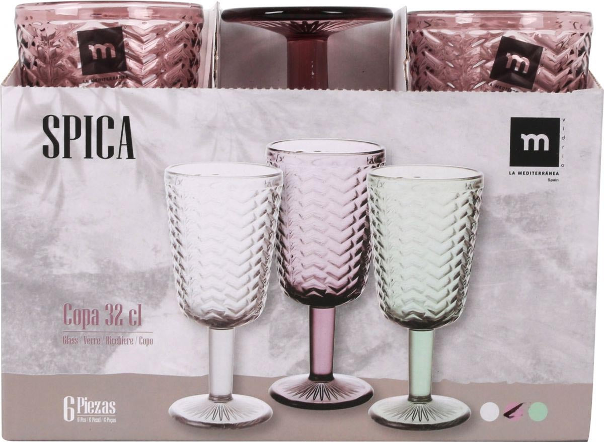 Spica wine glass Plum 320ml embossed glassware vintage style