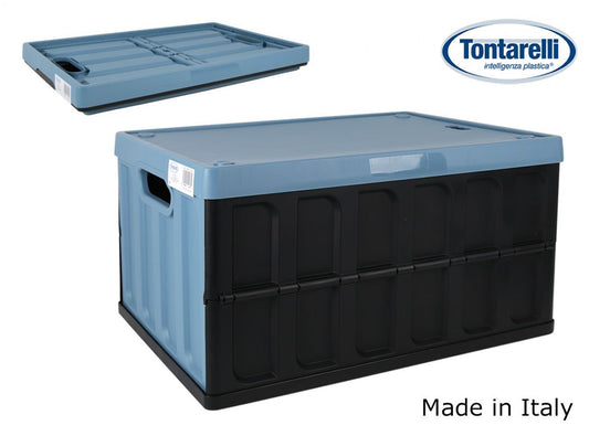 Folding crate with lid 62L Black/slate blue Tontarelli