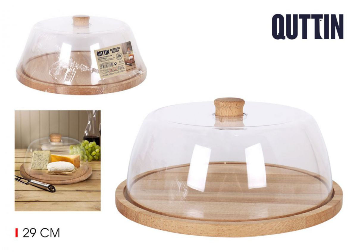 Kitchen Storage Container wood base + plastic lid cake cheese stand 29cm