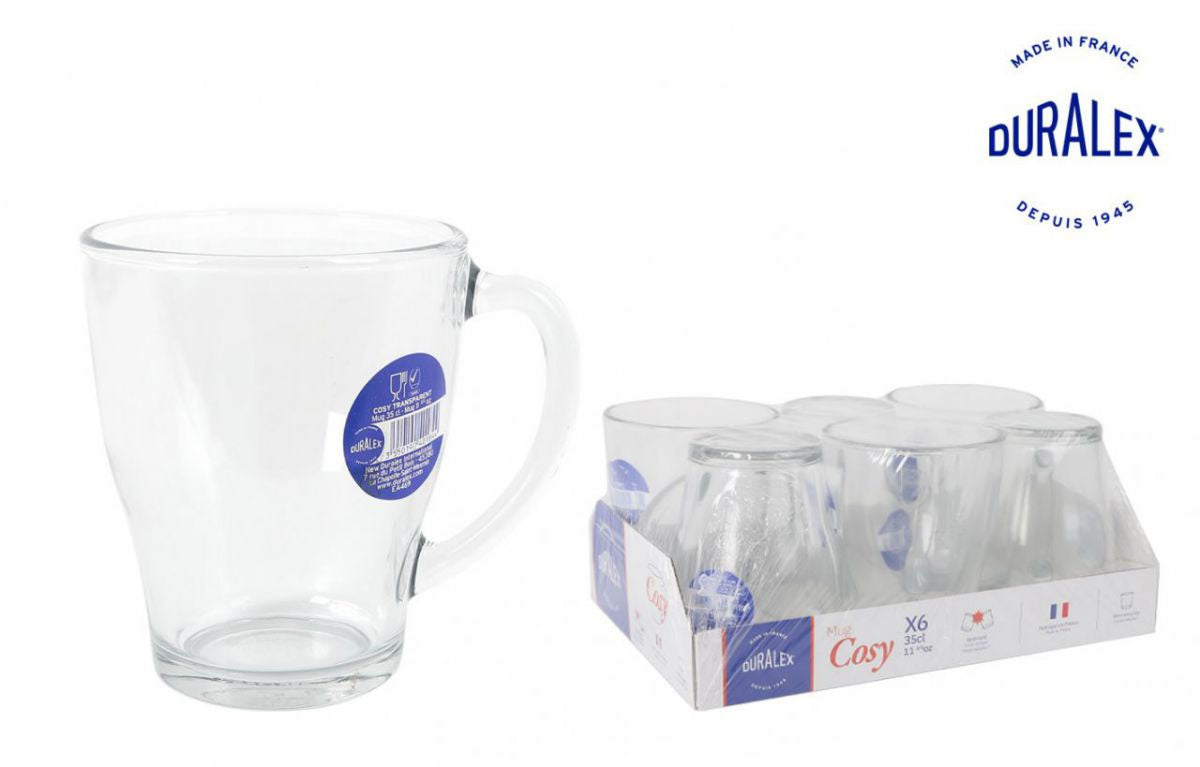 Duralex Clear coffee tea mugs 350ml Cosy