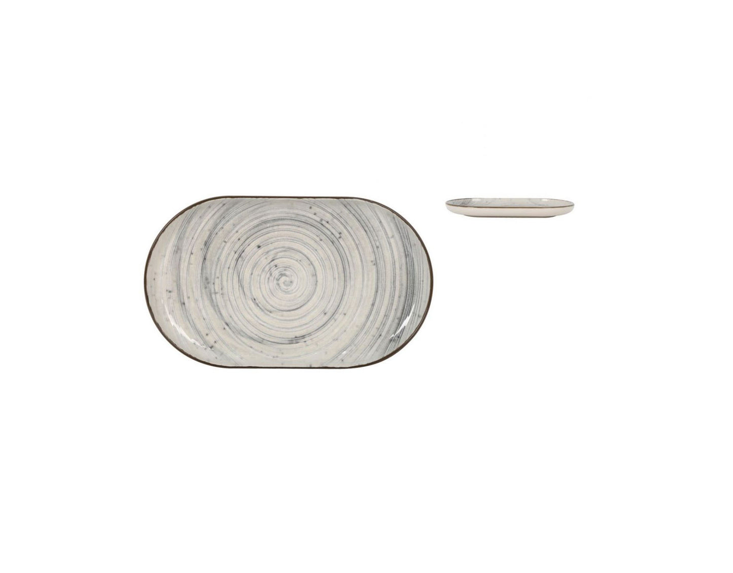 Nordic Vortex OVAL 25x15cm Dessert plate starters tapas dish Relief decoration Stoneware Grey swirl design