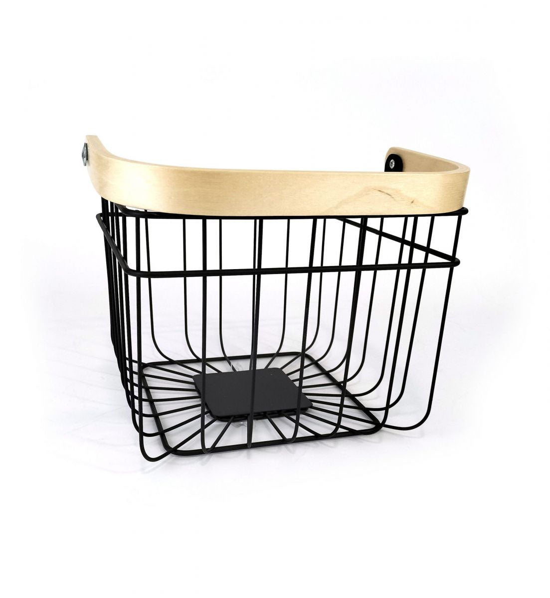 Metal Basket Black kitchen home organizer fruit wood handle bathroom bedroom wardrobes 26cm SQUARE