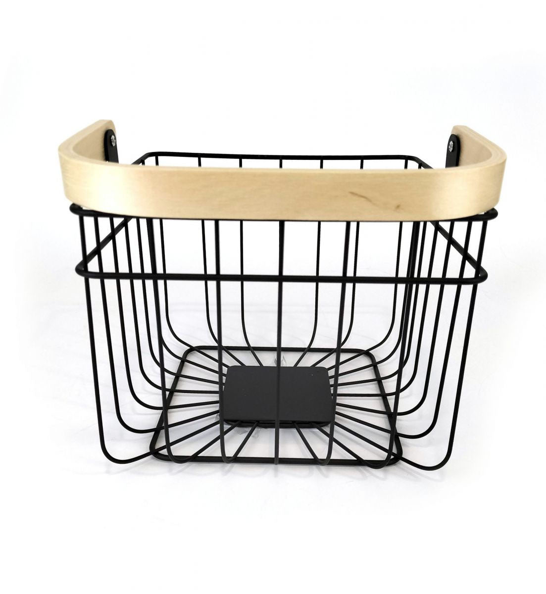 Metal Basket Black kitchen home organizer fruit wood handle bathroom bedroom wardrobes 26cm SQUARE