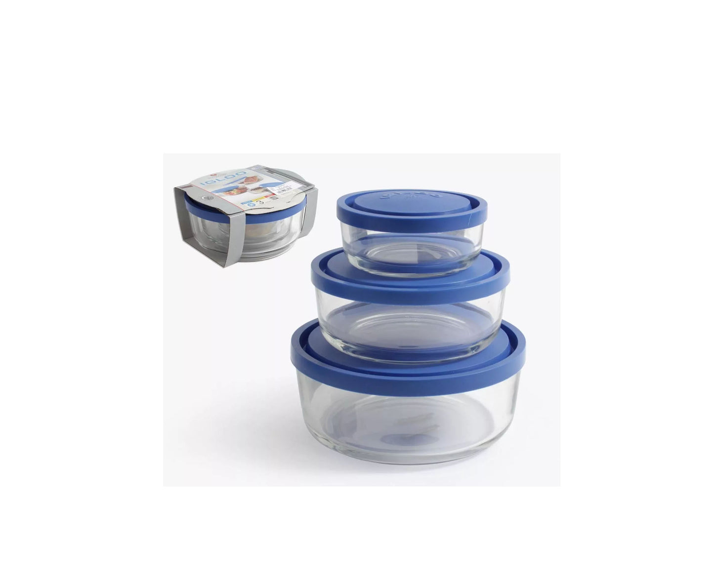 Borgonovo Glass storage Containers - Pack 3 - Igloo Blue Lid