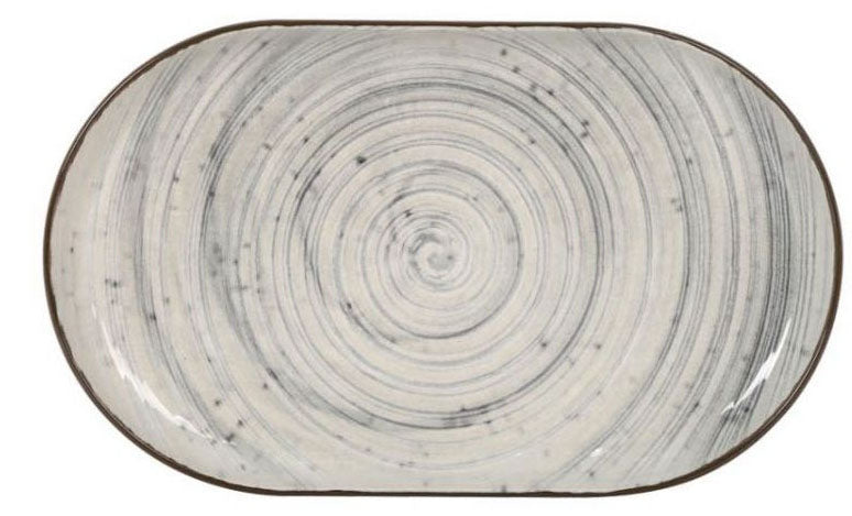 Nordic Vortex OVAL 25x15cm Dessert plate starters tapas dish Relief decoration Stoneware Grey swirl design