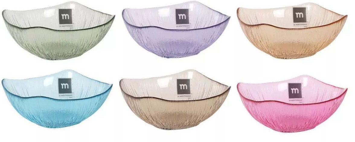 Glass Snack bowls assorted colours Square 13x13x5.5cm