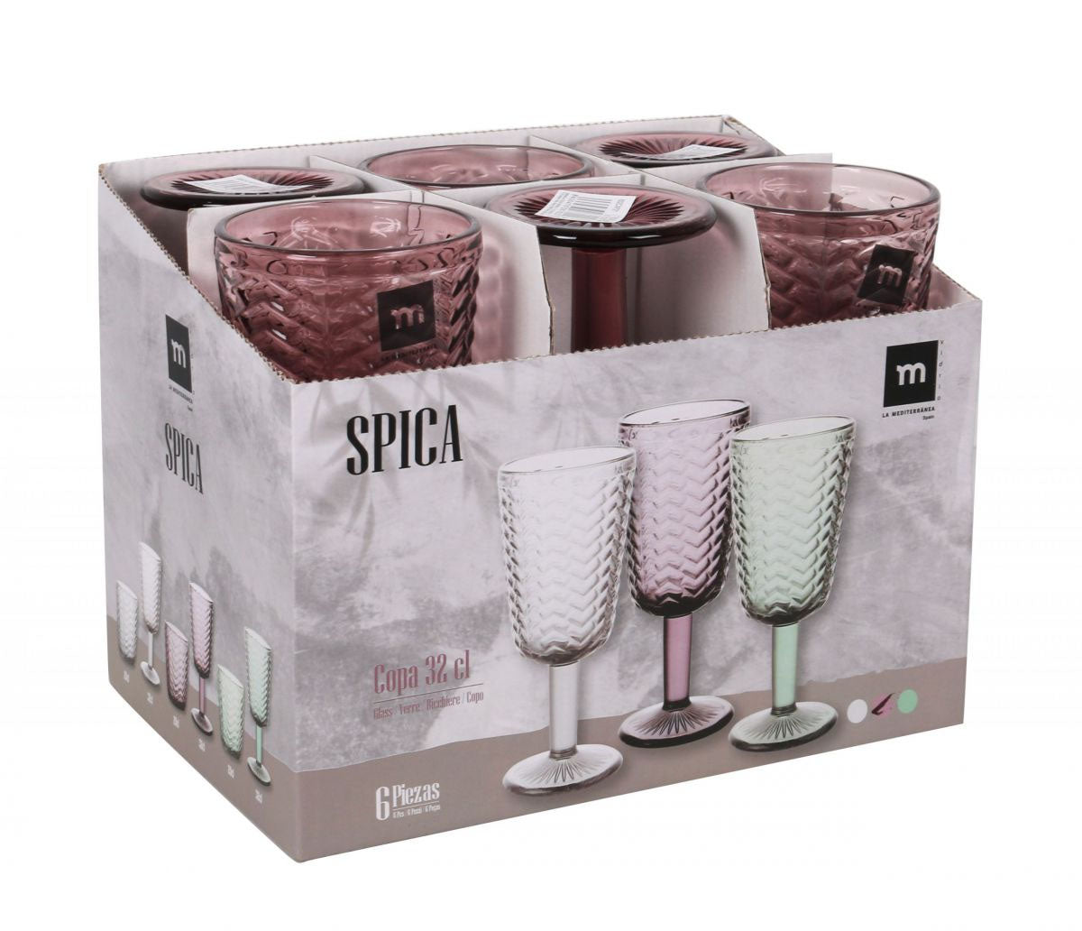 Spica wine glass Plum 320ml embossed glassware vintage style