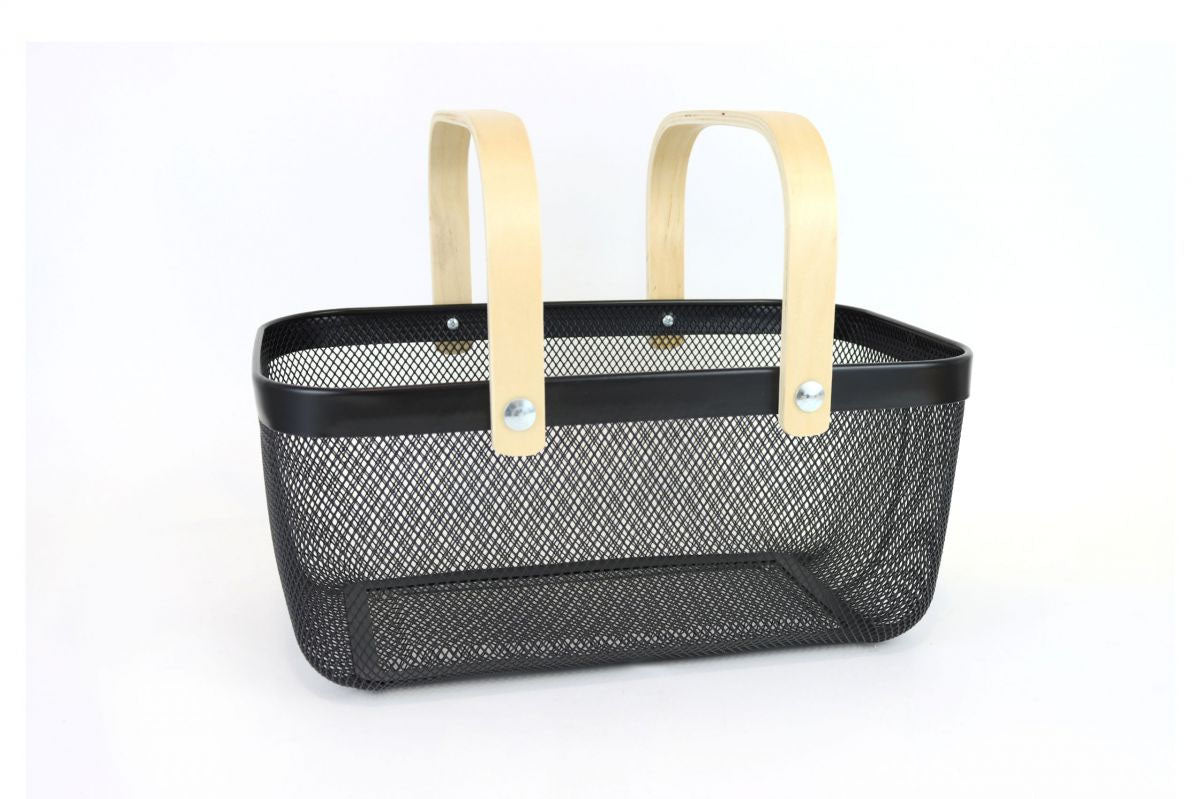 Metal wood Basket Black kitchen home bathroom bedroom storage 40x28x18cm XL