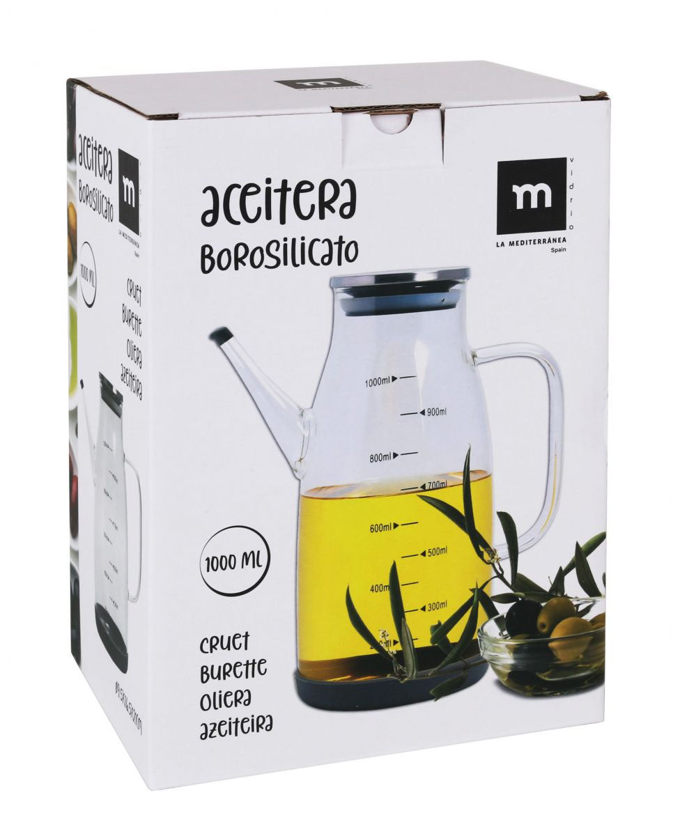 Olive oil bottle dispenser borosilicate 1L La Mediterranea