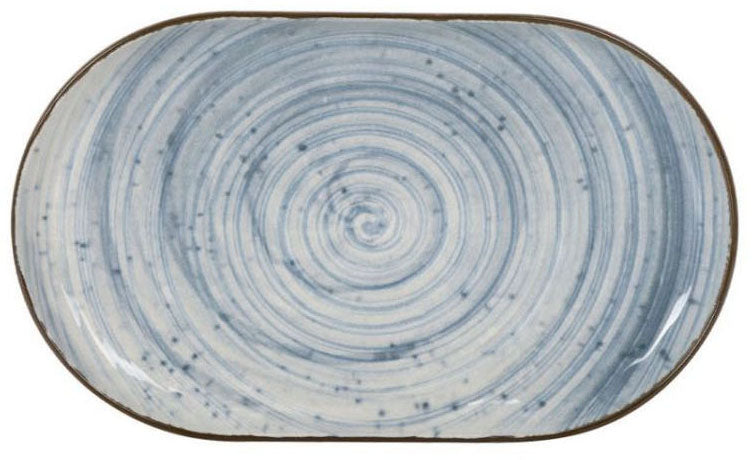 Nordic Swirl OVAL 25x15cm Dessert plate starters tapas dish Relief decoration Stoneware Blue swirl design