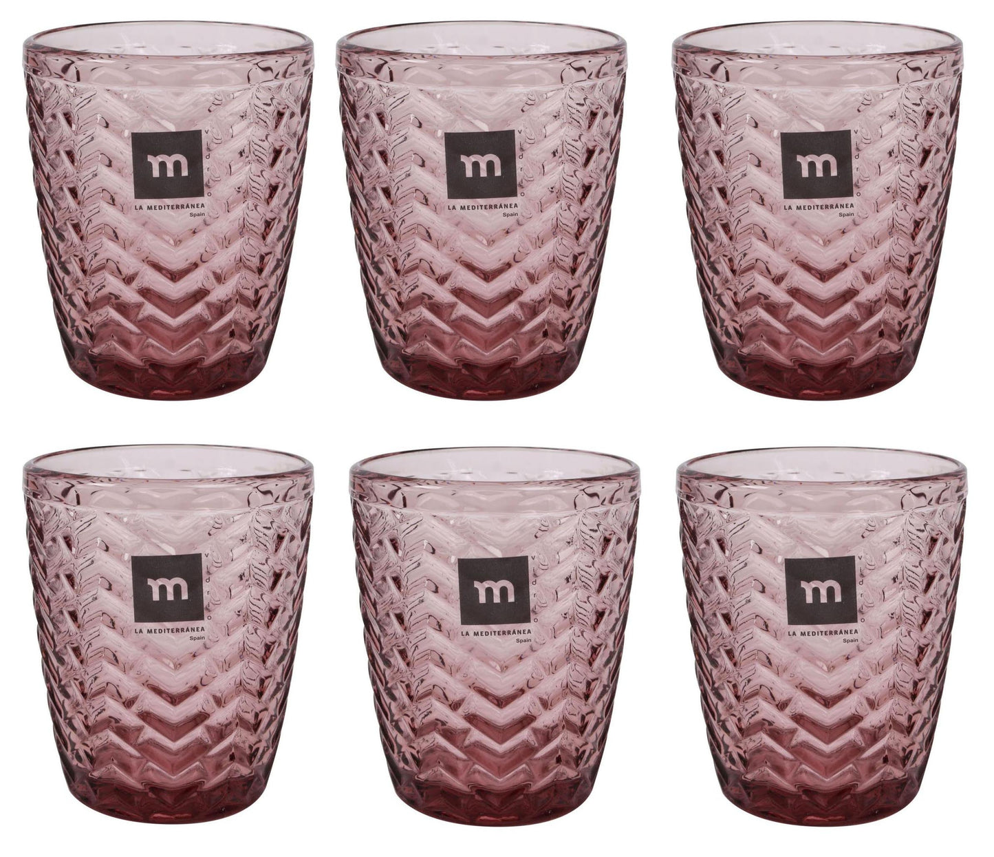 SPICA Plum pink drinking glasses tumblers 290ml embossed glassware vintage style