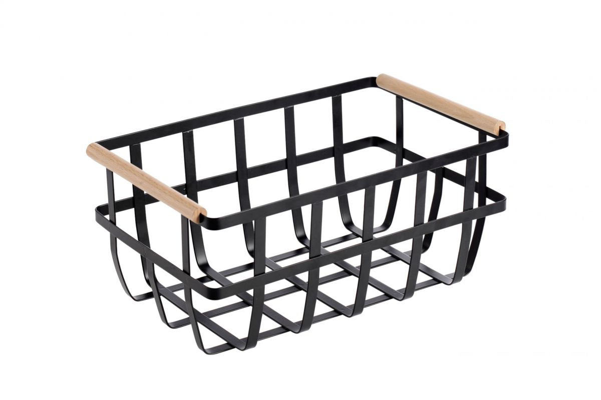 Metal Wood Storage kitchen home basket 36x22x15.5cm Confortime