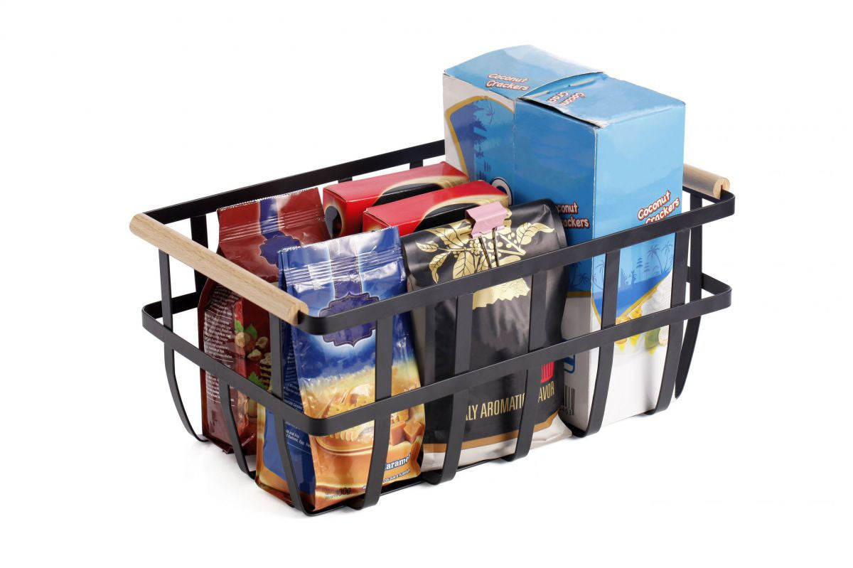 Metal Wood Storage kitchen home basket 36x22x15.5cm Confortime