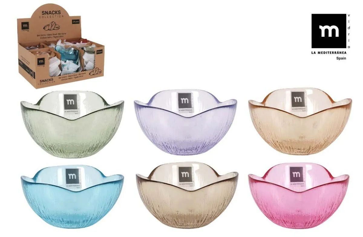 Glass Snack bowls assorted colours Flower 12x6cm