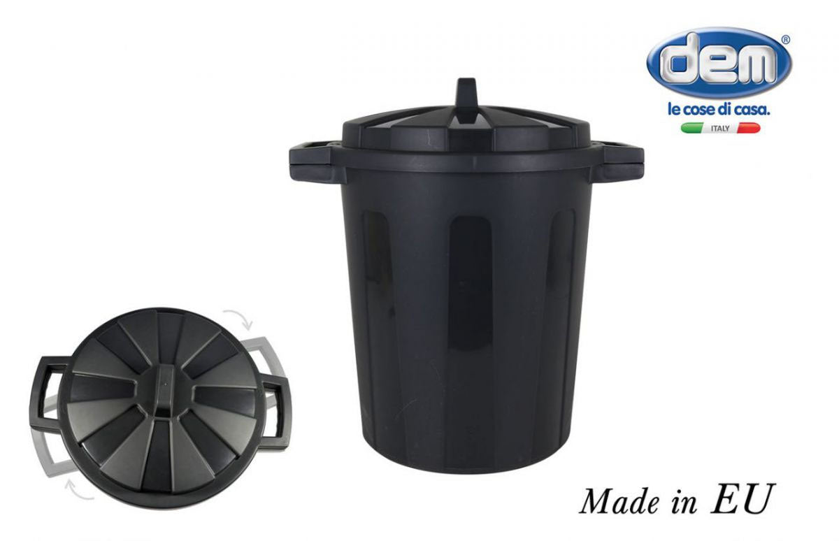 50L black plastic bin waste Rubbish outside garden 55x41x54cm