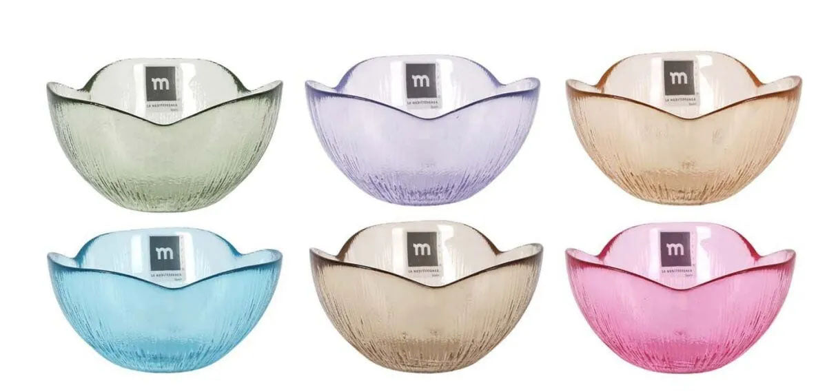 Glass Snack bowls assorted colours Flower 12x6cm