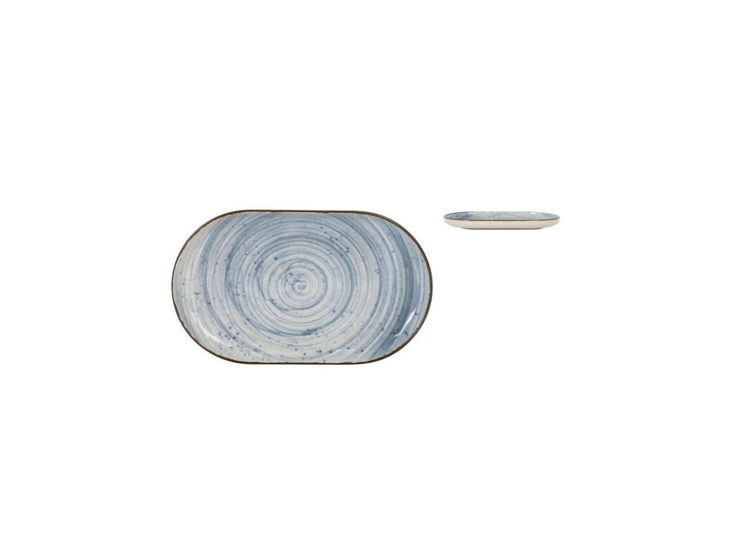 Nordic Swirl OVAL 25x15cm Dessert plate starters tapas dish Relief decoration Stoneware Blue swirl design