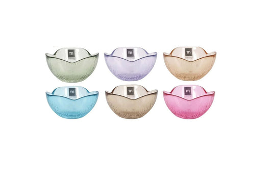 Glass Snack bowls assorted colours Flower 12x6cm