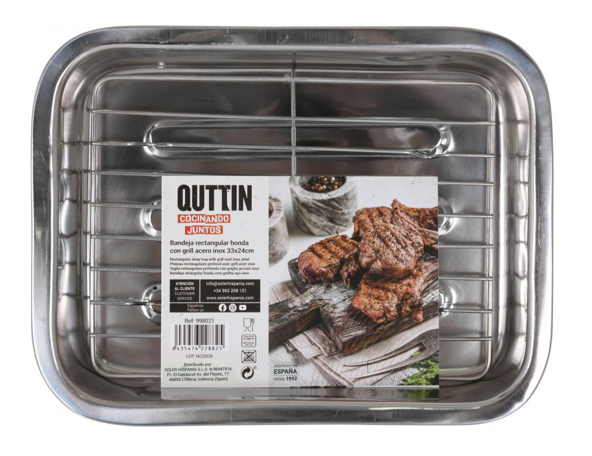 Oven tray Stainless Steel with Grill 32.7x23.5cm Quttin