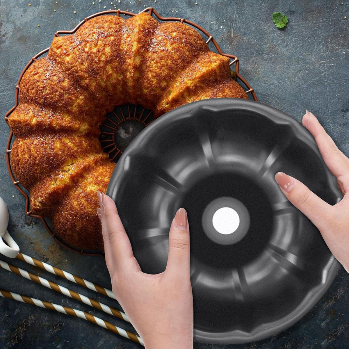 Quttin fluted mould ring tin cake 25.5x8cm Carbon Steel Non stick coating