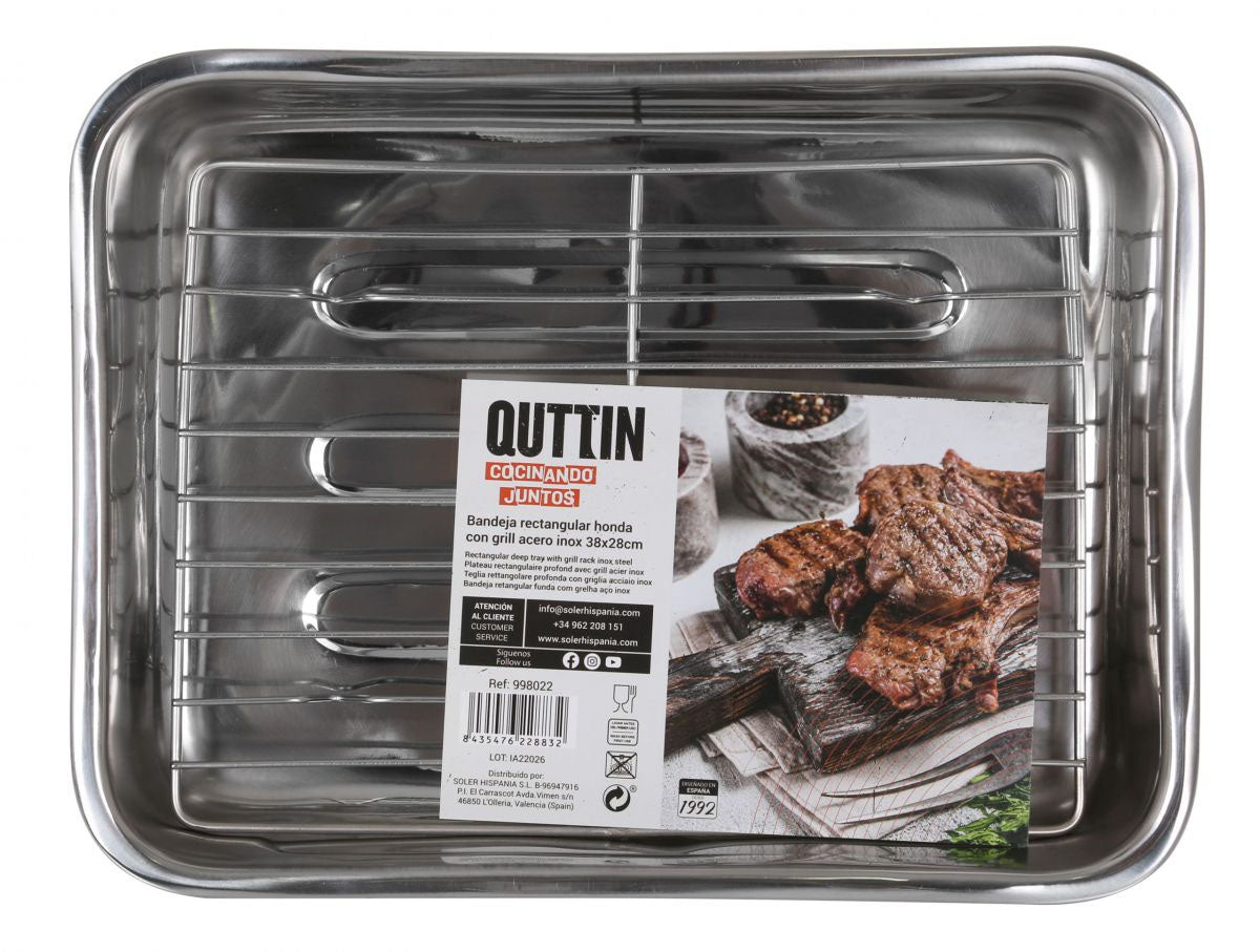 Oven tray Stainless Steel with Grill 38.3x27.4cm Quttin