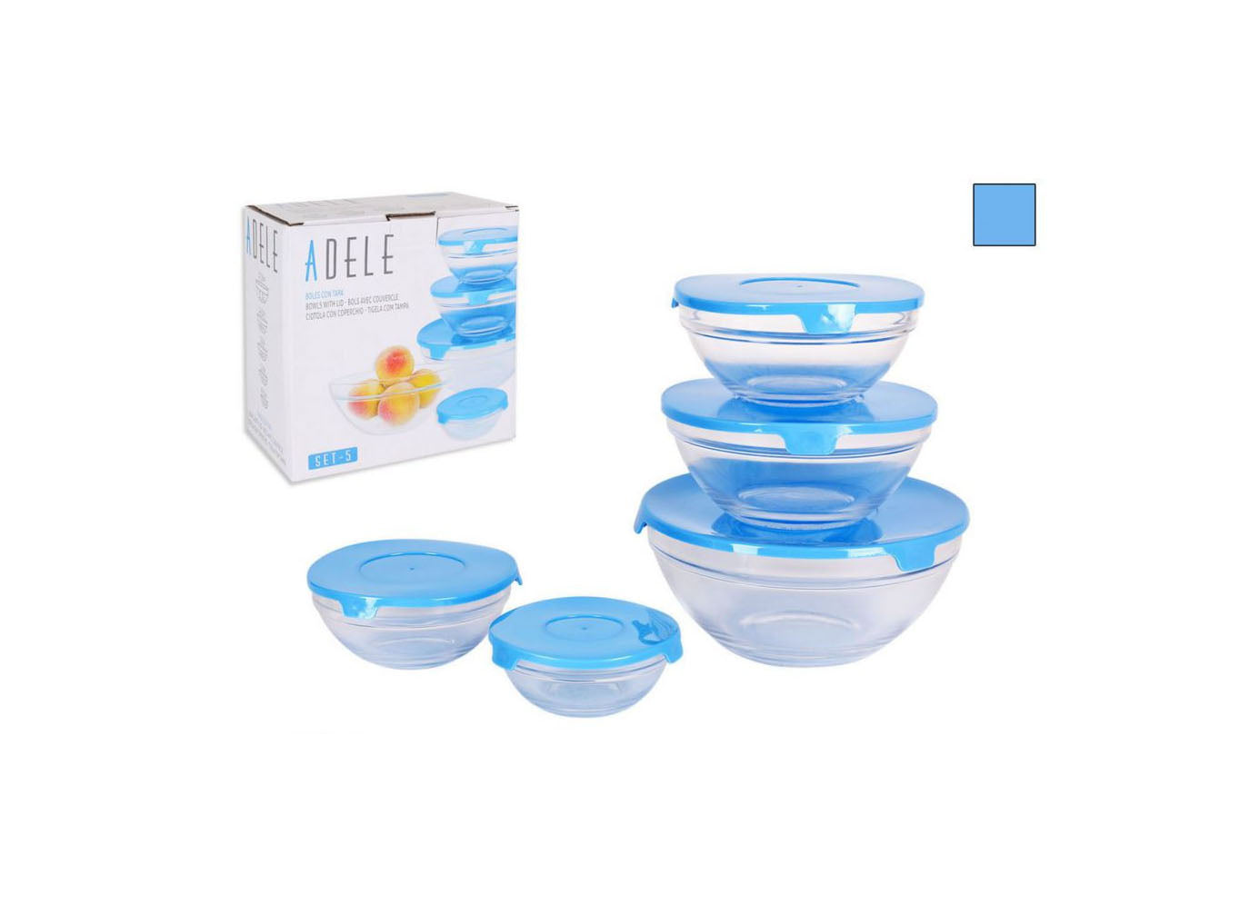 Glass storage containers Adele pack of 5 with lid Dishwasher safe quality glass