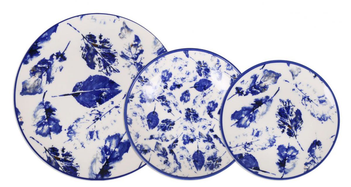 Santa Clara 18pcs Porcelain Dinner set Dinner service plates BLUE LEAVES