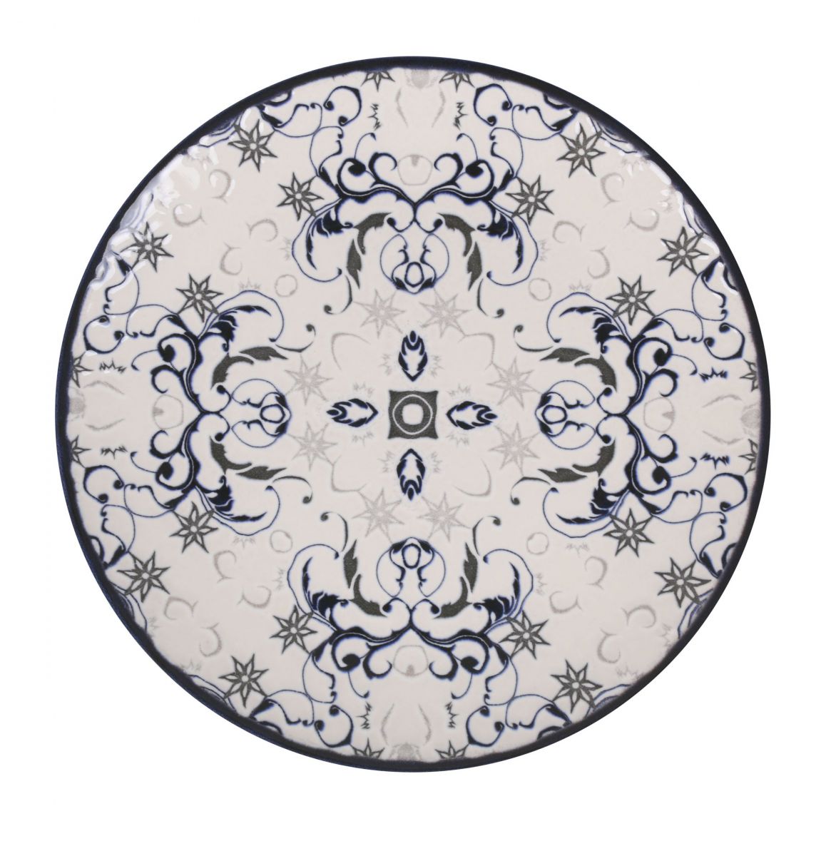 Tesa 20cm dessert side plates Stoneware Relief decoration Blue Geometric design