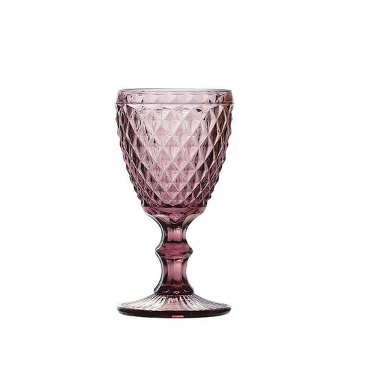 SIDARI PINK Vintage RED WINE GLASSES 350ml embossed drinking glasses stemware diamond design wedding restaurants