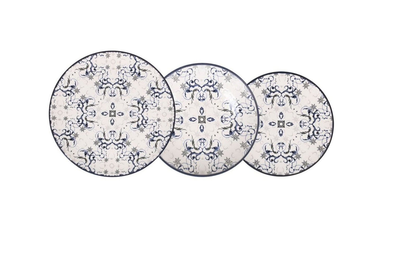 Tesa 12pcs Dinner set Dinner service dinner plates + side + bowls relief Stoneware Relief decoration Blue Geometric design