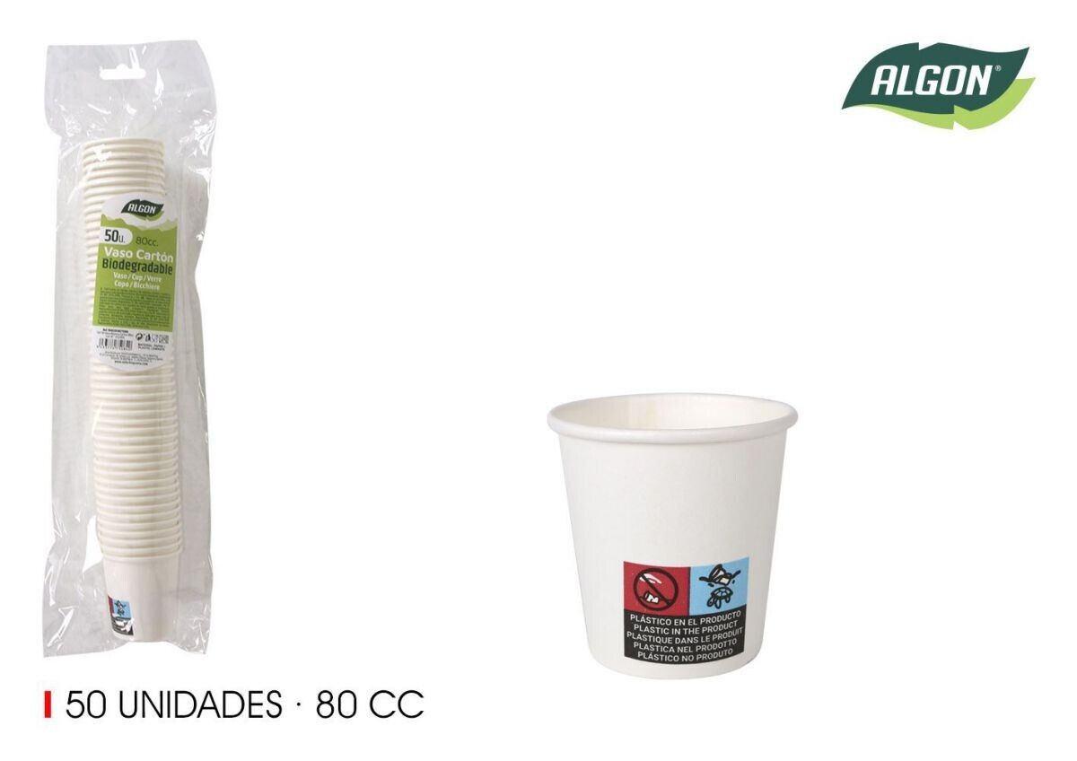 50x Algon Biodegradable 80ml disposable glasses coffee cups