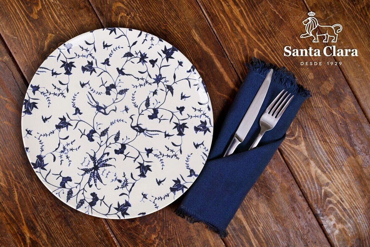 Tuile 6pcs Embossed Stoneware DINNER SET blue dinner plates set