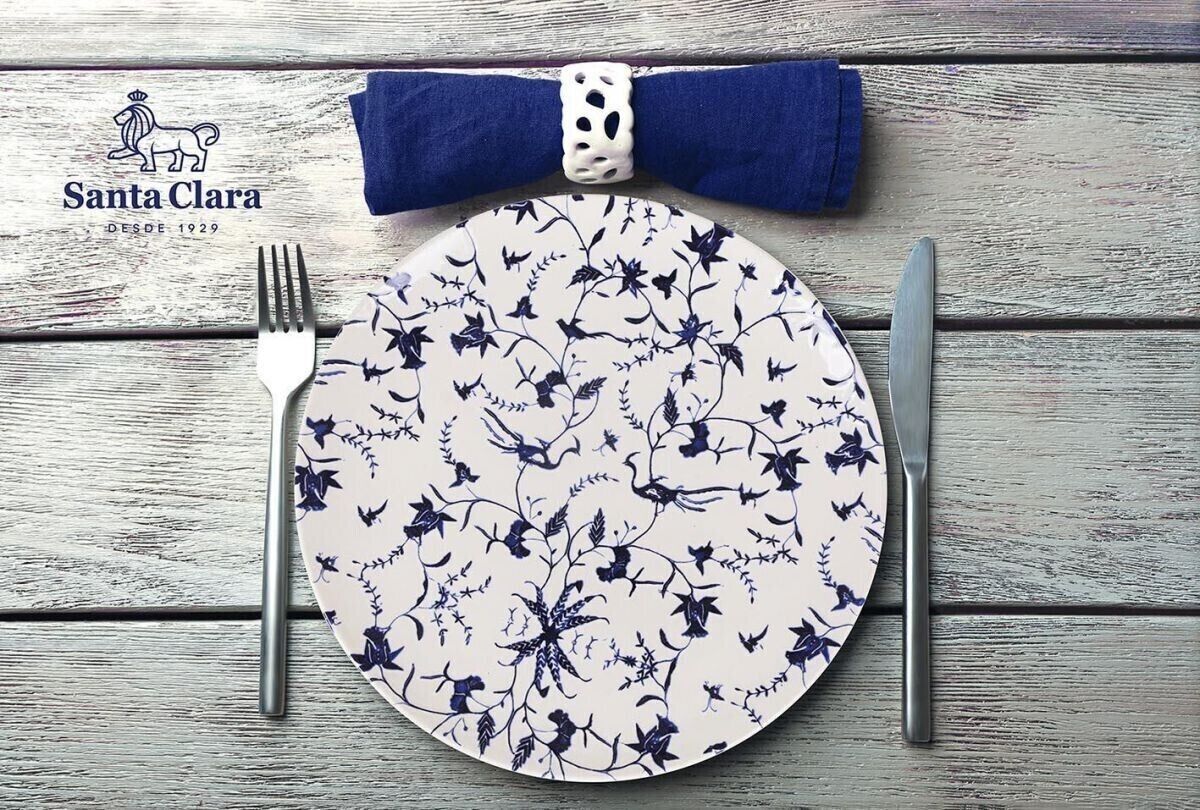 Tuile 6pcs Embossed Stoneware DINNER SET blue dinner plates set